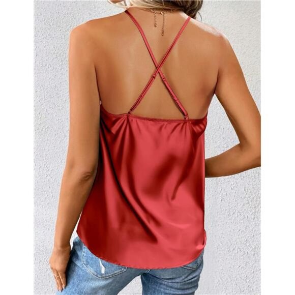 Women's Cowl Neck Satin Camisole Red - Picture 2 of 4